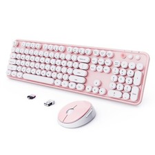 Wireless Keyboard and Mouse Combo, Ergonomic Full Size Typewriter Retro Round... thumbnail