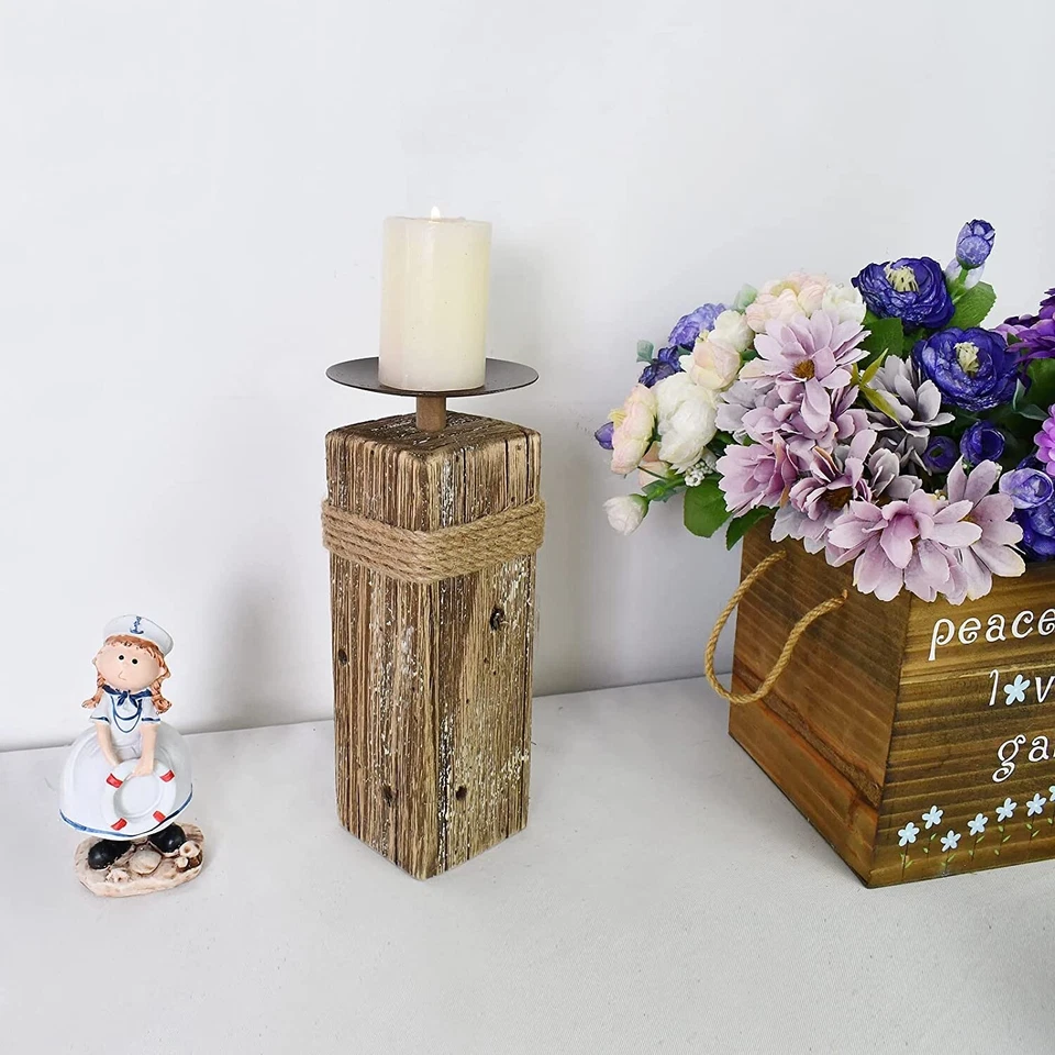 Rustic Wood Candle Holders Stand for Pillar Candles Display Wooden Candlestick H - Image 2 of 4