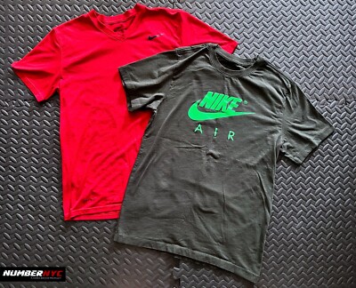 2x Nike Air T Shirt Men Medium V-Neck Dri-fit Red Small Olive Neon Green  Round