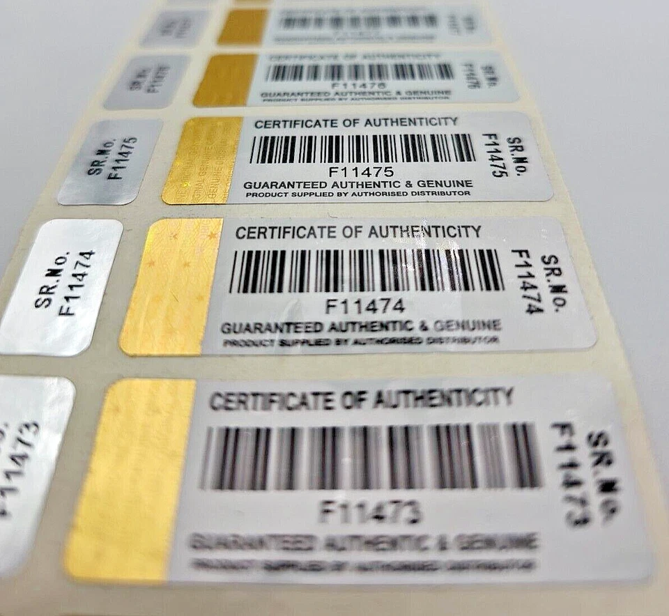 PORTRAYER LABELS COA CERTIFICATE OF AUTHENTICITY SECURITY LABELS VOID SIDE LABEL & UNIQUE SERIAL
