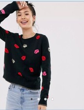 SASS  BIDE Bisous Bisous French Kiss Lip Print Knit Jumper - Size XS