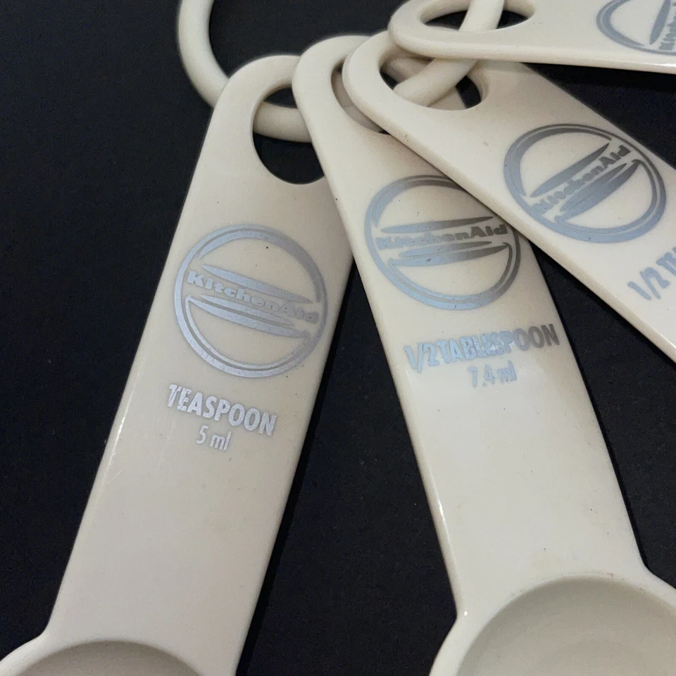 KitchenAid Measuring Spoons - Plastic (Set of 4 Spoons) Cream With Silver Logo - Image 2 of 4