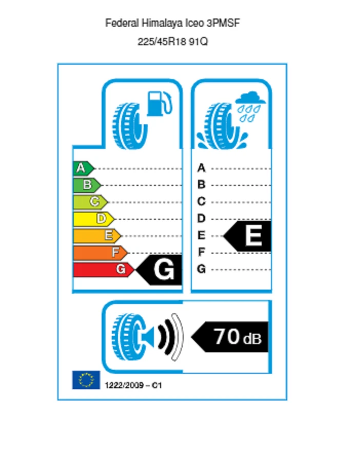 1x FEDERAL HIMALAYA ICEO  225/45R18 91Q  M+S G/E/70 Winter Reifen  DOT 16 - Bild 2 von 2
