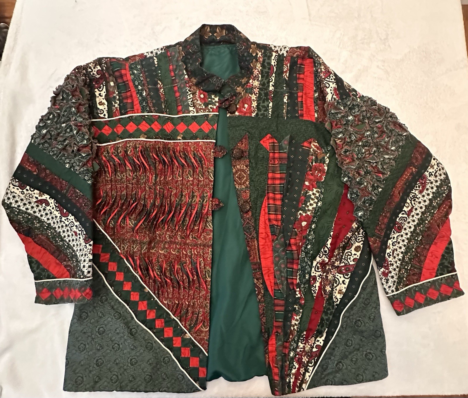 Handmade Patchwork Christmas Quilted Jacket Butto… - image 1