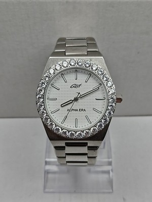 GLD Alpha Era Quartz Watch Silver Iced Bezel 5 ATM Steel Bracelet New Battery