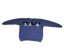 Vintage Disney Mickey Mouse Speckled Knit Blue Crew Neck Sweater Size Medium