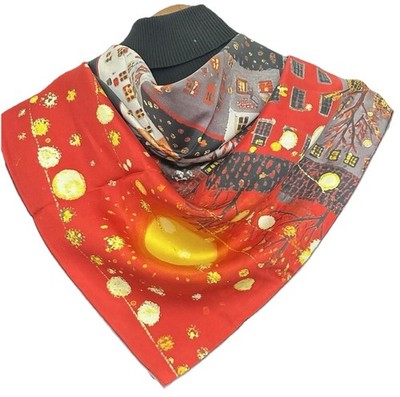 35''x35''Autumn Street Print Pure Mulberry Twill Silk18momme Scarf 88x88cm6-22