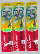3X Colgate Toothbrush 2 Pk W Tongue Cleaner 360 Advanced 4 Zone Manual Medium