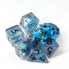 Sage's Blue Frog Familiar Resin Polyhedral Dice Set + Figurine | Dnd D&D RPG