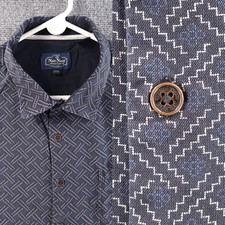 Nat Nast Short Sleeve Silk Cotton 2XL Geometric Blue Shirt Bowling Button Up