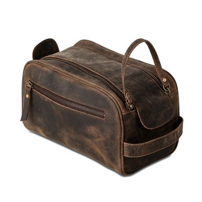 Buffalo Leather Toiletry Bag Dopp Kit Travel Organizer Shaving Kit with Handle