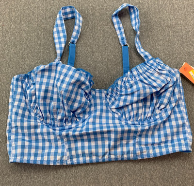 Colsie Country Girl Gingham Underwire Bralette Womens L Blue Cottage Core Cute