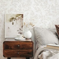 Vliestapete Blattmuster Betonoptik Zweige Floral Creme Beige 89028 (3,84€/1Stk)