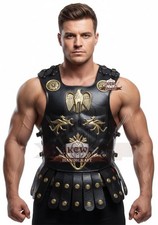 Schwarze Leder römische Lorica Musculata Kürass - Goldadler & Drachen...