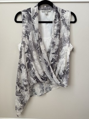 Allsaints Abi Audrey Draped Floral Print Sleeveless Top Asymmetric Mono White 6