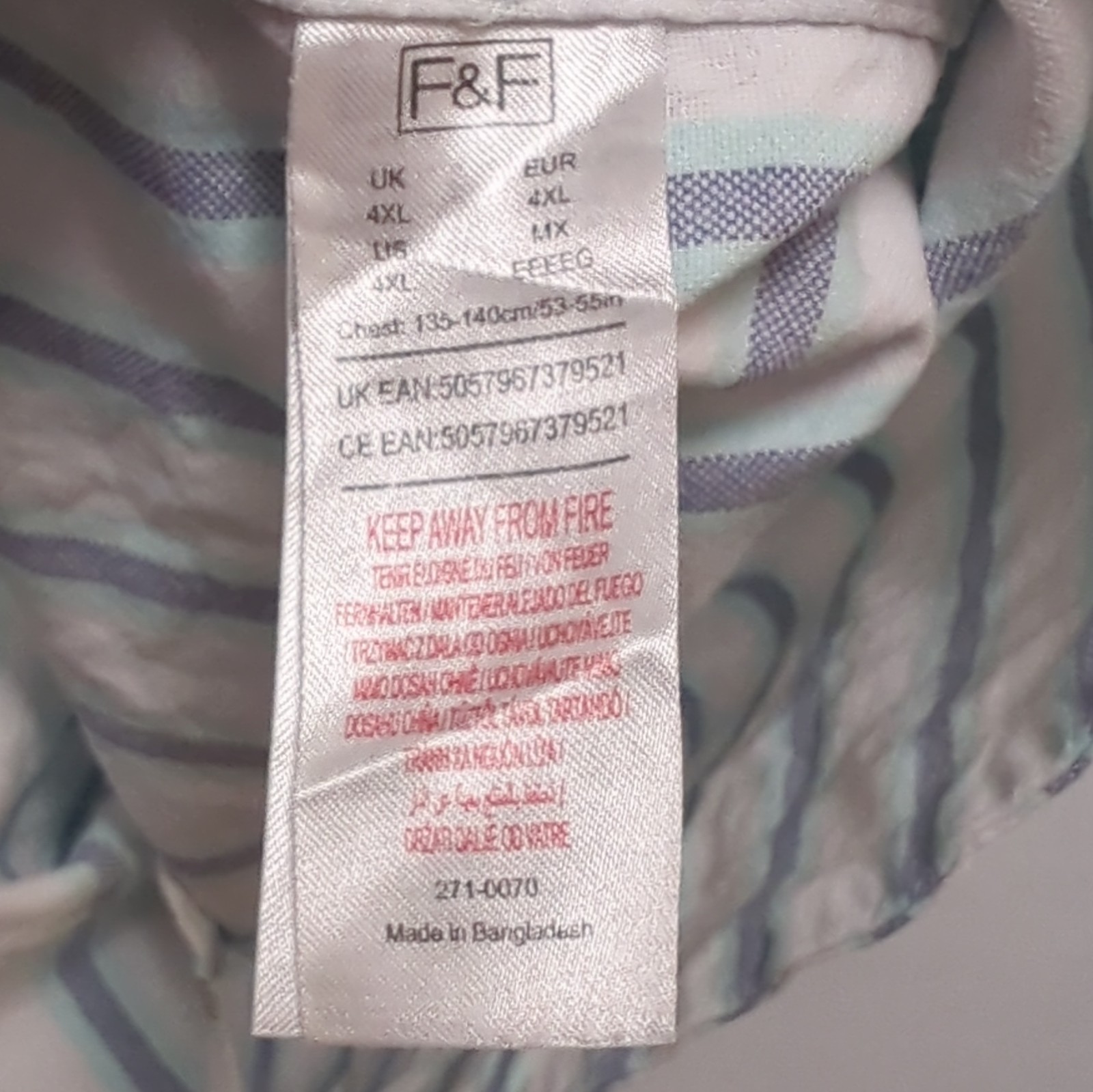 F&F The Oxford Men’s Blue White Stripe Short Sleeve Shirt Size 4XL Plus Size image 7