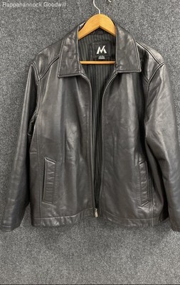 Marc New York Men's Black Leather Jacket Zip Pinstripe Lining Insulated XL