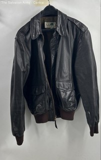 L.L. Bean Mens Black Goatskin Leather Long Sleeve Full Zip Bomber Jacket Size 42