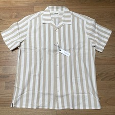Taylor Stitch Short Sleeve Davis Shirt Sandbar Stripe White Tan Mens XXL 46 NWT