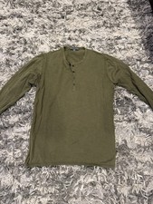 $188 John Varvatos manica lunga Henley in oliva taglia grande 100% cotone