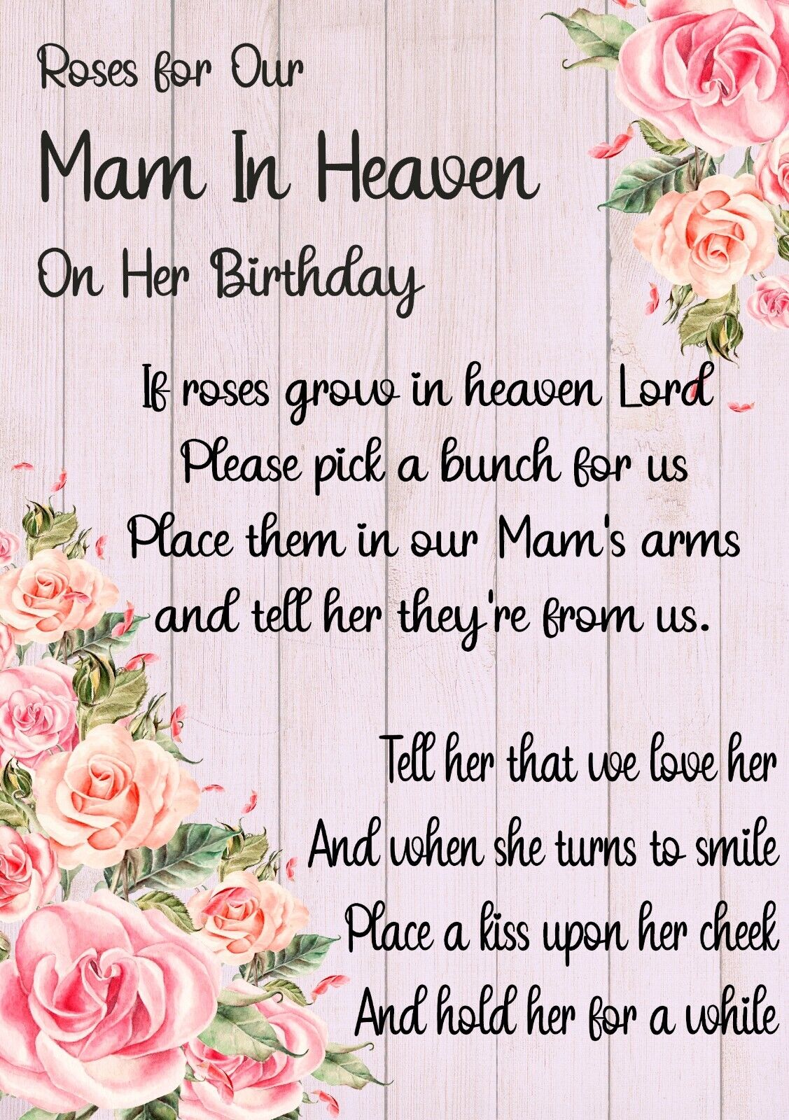 Mam Mum Birthday Roses Heaven Female Waterproof Graveside Memorial ...