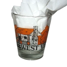 West Virginia Souvenir Shot Glass Log Cabin Hillbilly Trees Fence