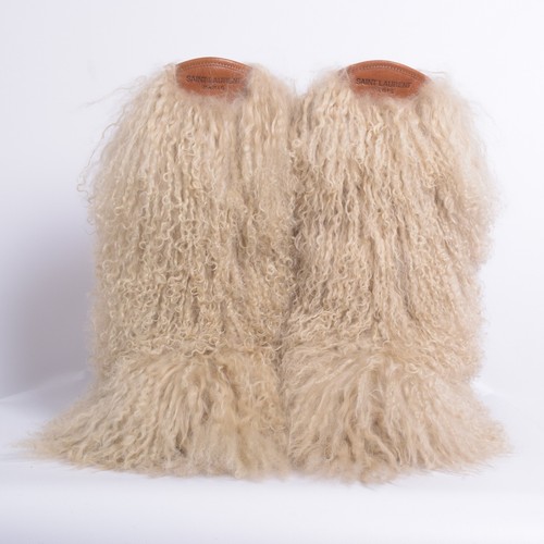 Yves Saint Laurent Women Beige Snow Boots Curley Fur Leather Flat Booties EUR 36 - Picture 3 of 10