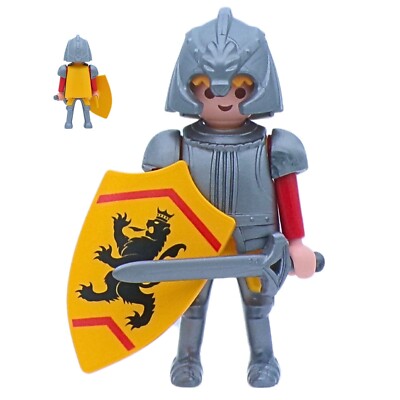 Figurine PLAYMOBIL Chevalier Customisé - Armure Chromée à La Main, Avec Hallebarde, Thème Moyen-Âge