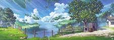 Landscape anime nature sky clouds trees Custom Gaming Mat Desk