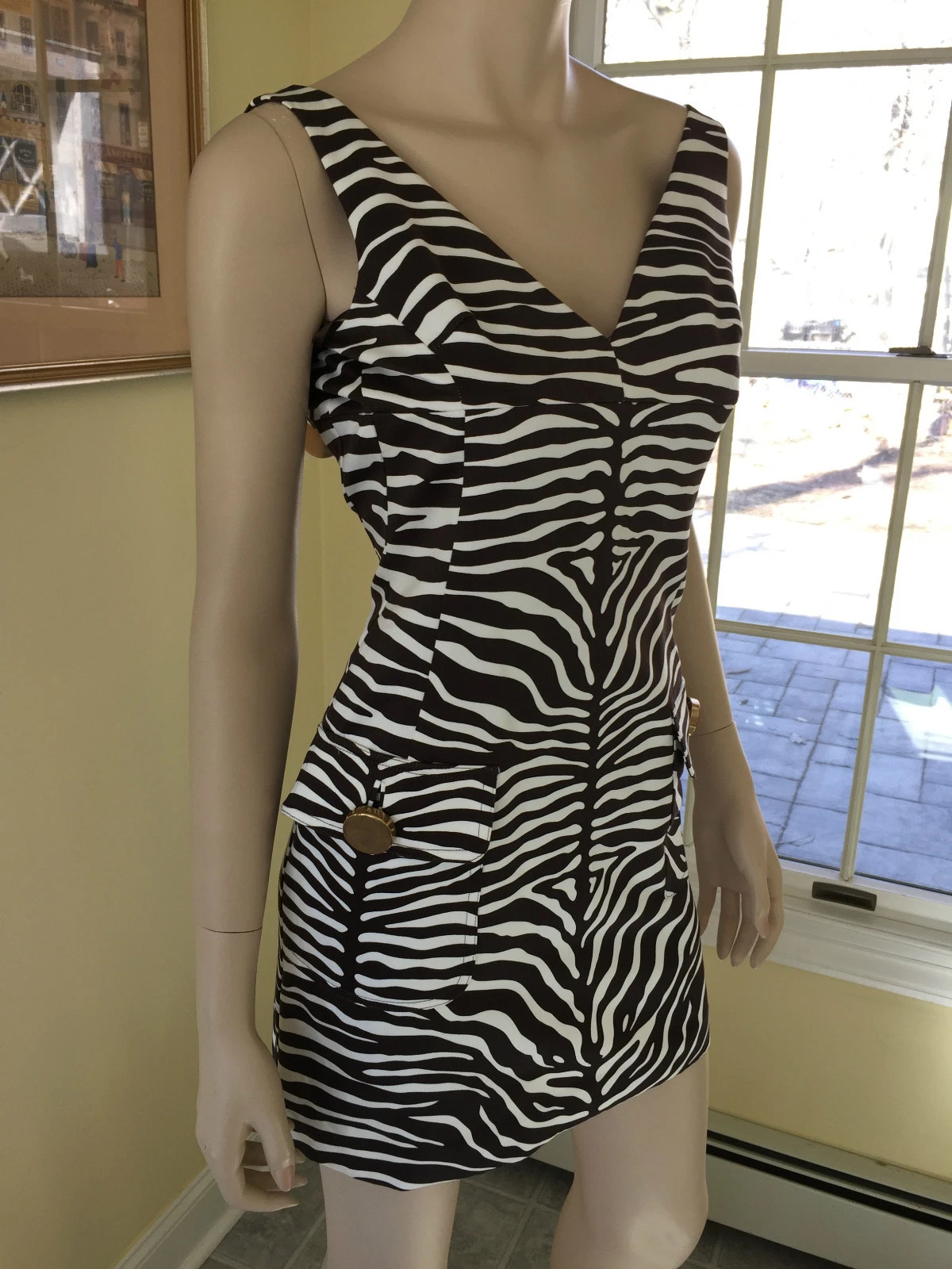 Nuovo con etichette $1395 MICHAEL KORS taglia 0 marrone bianco stampa zebra ABITO SENZA MANICHE