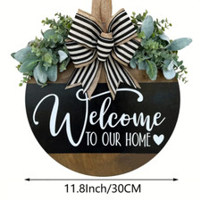 Seasonal Welcome Door Decor - Wooden Wall-Mounted Sign with Wreath and Hanger -