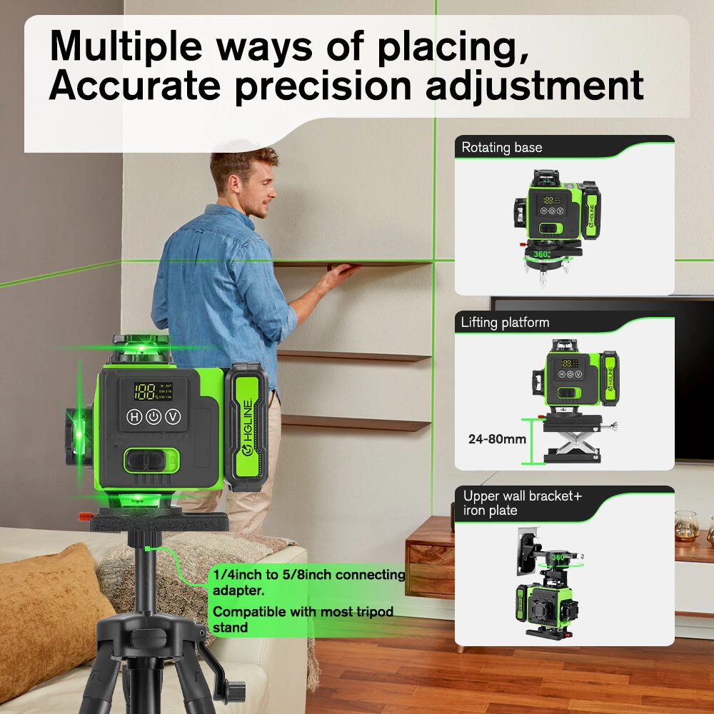 Laser Level Self Leveling with Tripod 4x360° Cross Line Laser for Construction