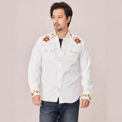New Retro Mens Slimming Embroidered Shirt Western Cowboy Long Sleeve Work  Shirts | eBay