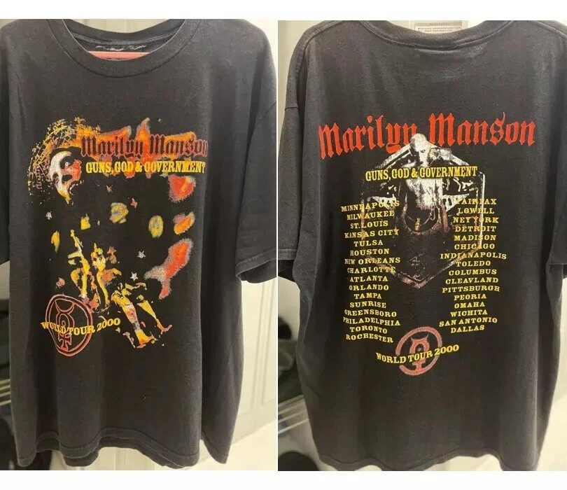 Marilyn Manson Guns God & Government 2 side World Tour Black Unisex Tshirt S-5XL