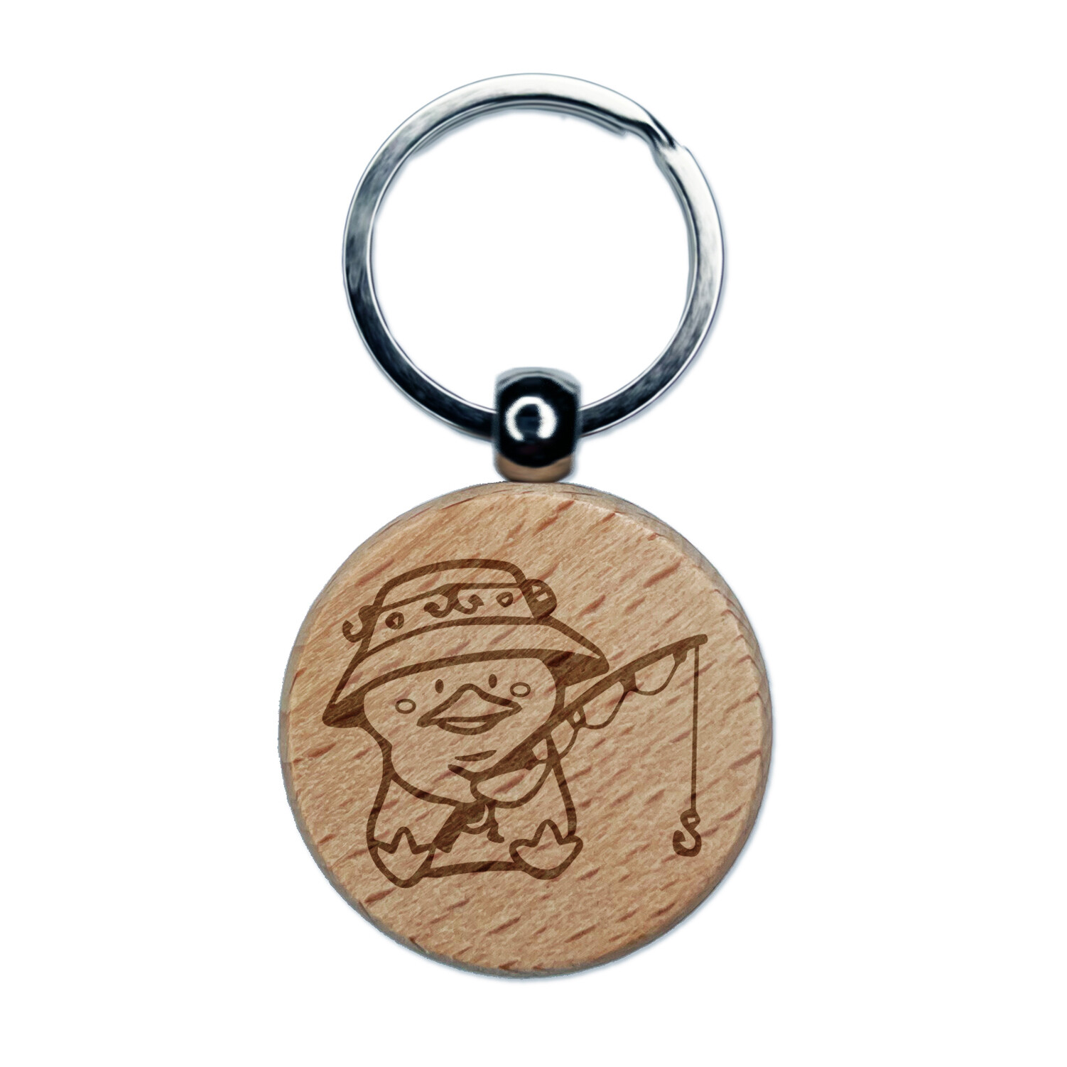 Fishing Duck Rod Engraved Wood Keychain Charm for Bucket Hats