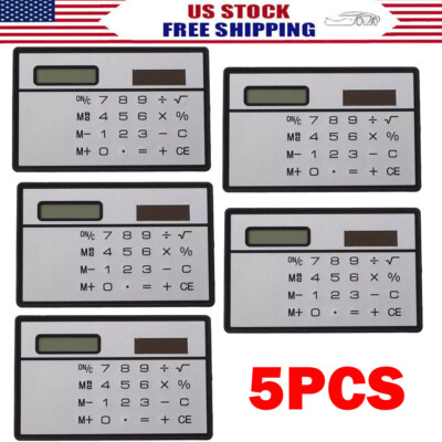5PACK 8-Digits Ultra Thin Mini Slim Credit Card Solar Power Pocket Calculator US