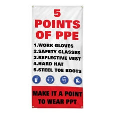 Vertical Vinyl Banner Multiple Sizes 5 Points of Ppe Work Safety Osha Lifestyle