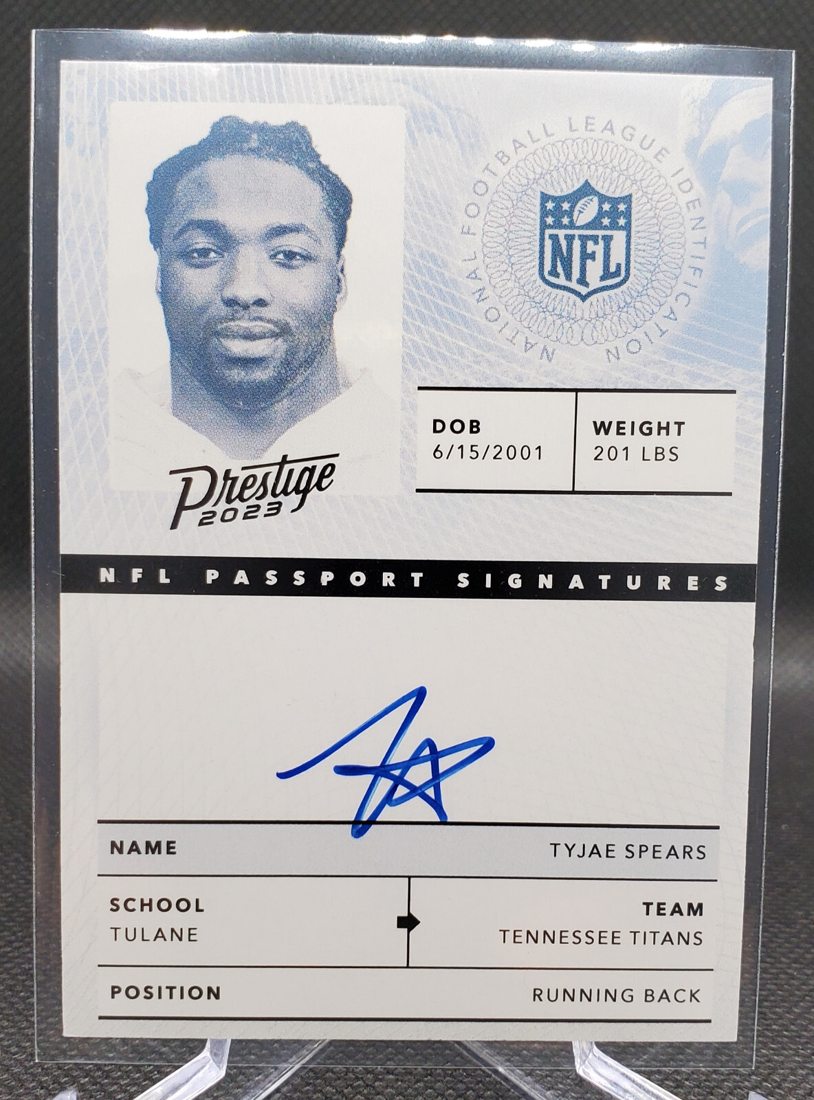 2023 Panini Prestige NFL Passport Signatures Tyjae Spears #NPS-TSS Titans