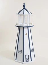 WOOD LIGHTHOUSE-White w/ Navy Blue w/ Light in 3 FT, 4 FT, or 5 FT - Amish Made