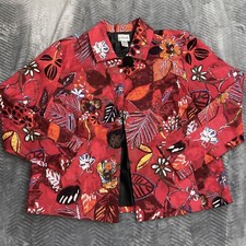 Chico  s Blazer Jacket 2 Large Red Multi Floral Pattern One Button