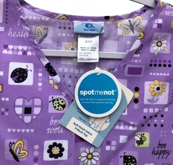 SH Scrubs Nurse NWT Small Short Sleeve V Neck Lavender Purple Bumblebee Top - Image 4 of 4