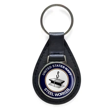 U.S. Navy Steelworker SW Black Leather Keychain Silver Keyring Military Gift