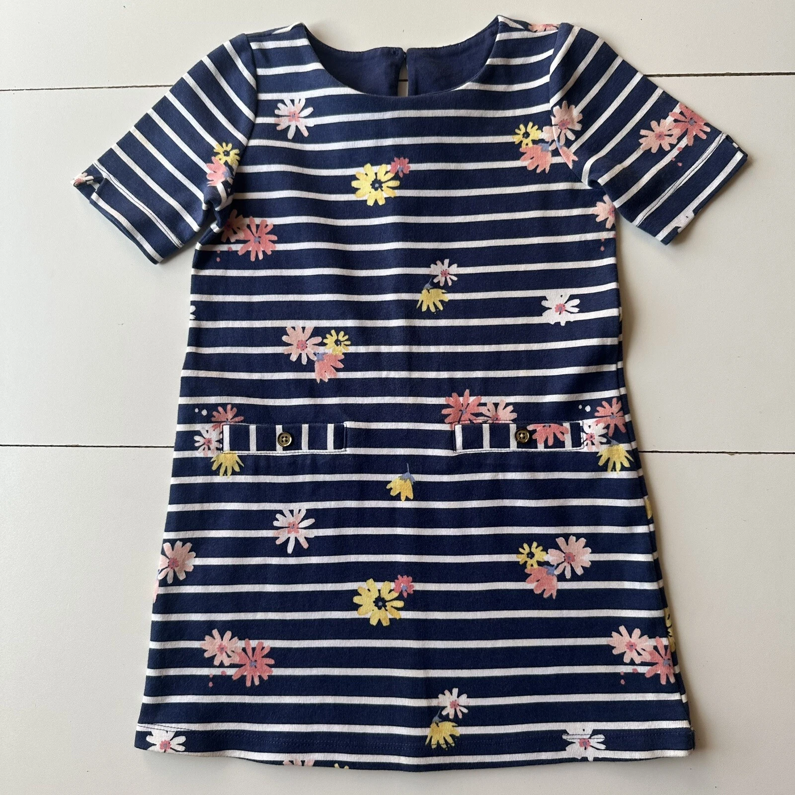 Gymboree Girl Multicolor Floral Stripped Dress With Short Sleeve Size:5