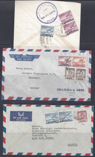 IRAQ 1950's THREE AIR MAIL COVERS FRANKED AIR MAIL ISSUES OF 1949 FROM MOSUL BAG - Picture 1 of 1