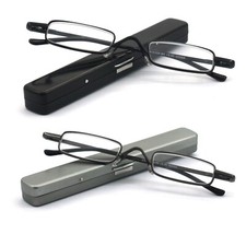 EYE ZOOM 2 Pack Metal Super Light Mini Reading Glasses with Compact Case