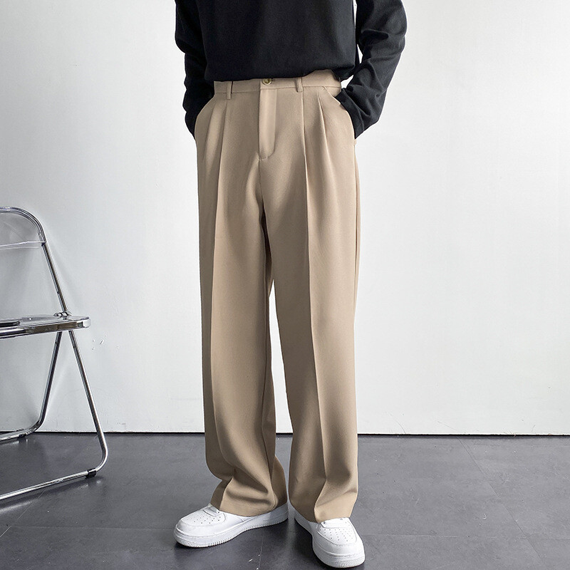 【DEARMINE】Super long wide slacks Generic Summer Men Thin Casual Suit Pants Long Straight