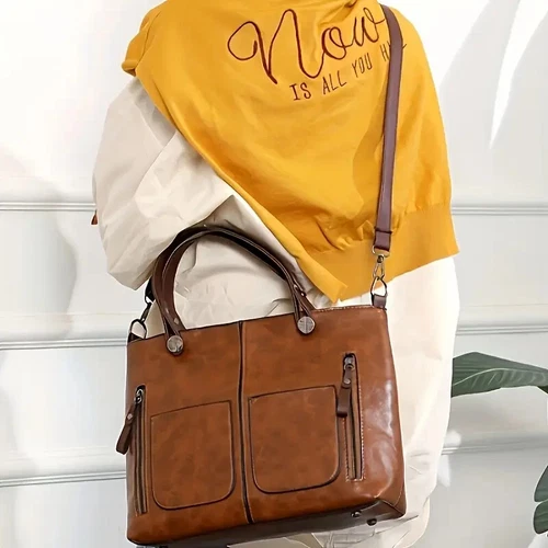 Bolso de mano grande de cuero de lujo para mujer Bolso cruzado de hombro para dama en marrón - Imagen 8 de 16
