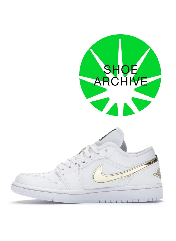 NUEVO Talla 7-8.5W Nike Air Jordan 1 Retro Bajo Blanco Metálico Dorado W CZ4776-100 Foto 4 de 4