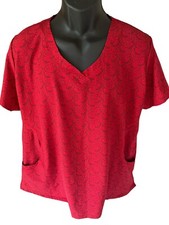 Advantage Butter Soft Scrub Top Women's XL V-Neck Red Black Floral
