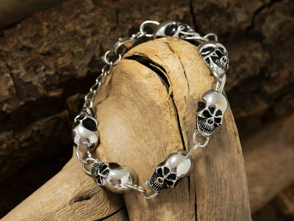 Totenkopf Armband Edelstahl Skull Armkette Armreif Herren Gothic Biker Schmuck - Bild 2 von 4